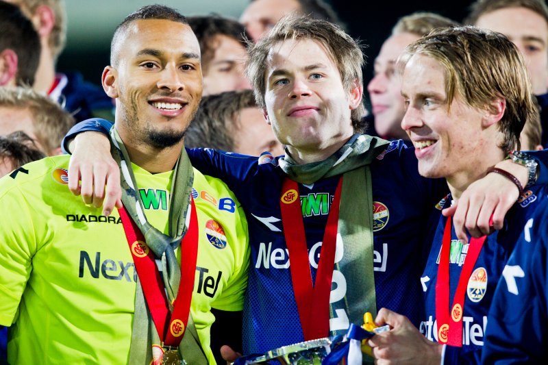 Adam Larsen Kwarasey (f.v.), Lars Vilsvik og Stefan Johansen etter seriegullet i 2013. Foto: NTB Scanpix