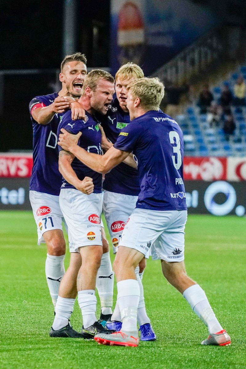 Herman Stengel kunne juble for sesongens fjerde scoring i hjemmekampen mot Brann sist. Her med Gustav Valsvik, Tobias Fjeld Gulliksen og Jonathan Parr. Foto: NTB Scanpix